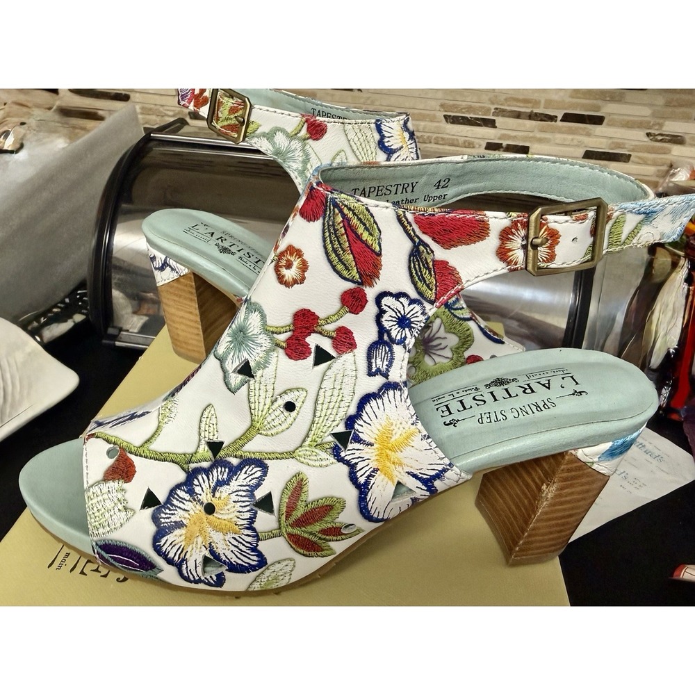 L' ARTISTE by Springstep Sz 42 US 10.5-11 Floral TAPESTRY Leather Heels Sandals
